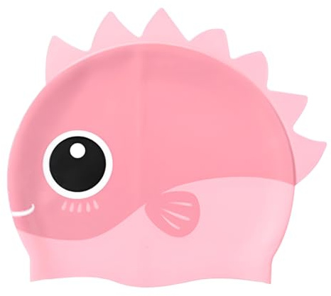 NHQZ Decat Bonnet de Bain Enfant pour Piscine en Silicone Hypoallergénique Élastique et Doux au Toucher pour Cheveux Courts et Longs Baleines Roses