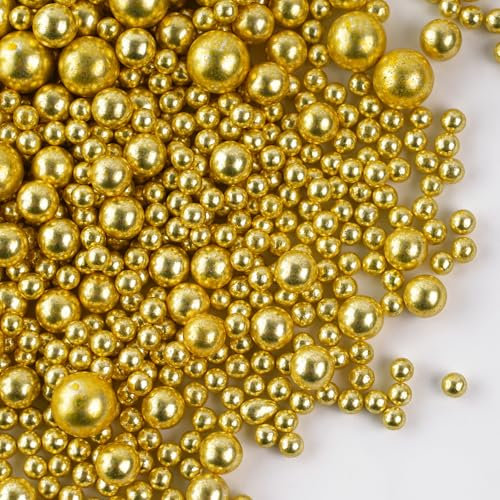 Perles comestibles en sucre Or 130g - Décoration pour gâteaux, cupcakes, biscuits, desserts - Décors Sucre perlé Or pour fêtes et célébrations