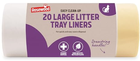 Rosewood Large Litter Tray Liners - Roll of 20 Cat Litter Box Liners with Drawstring Handles - Easy Clean-Up, Fits Most Trays, Mess-Free Pet Waste Disposal