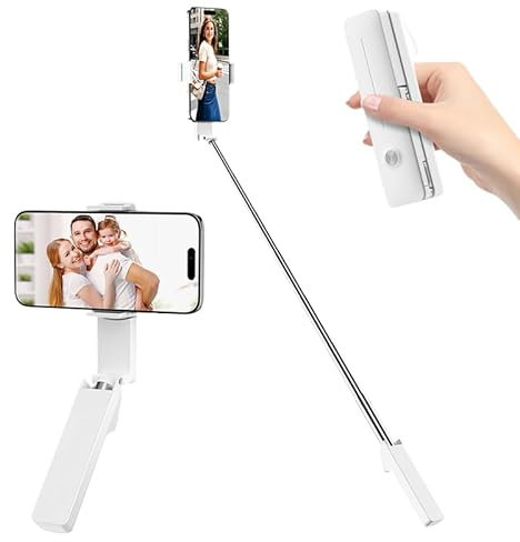 Cloudvalley Mini Palo Selfie para Móvil, Soporte Extensible, Multifuncional Portátil de Bolsillo con Control Remoto para iPhone y Teléfonos Android, Compatible para Vlog de Video, Blanco
