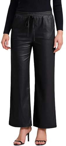 Allegra K Women's Faux Leather Pants High Waist Straight Leg PU Trousers Pant with Pockets Small Black