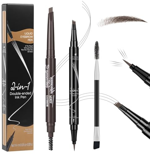 BUTBU Matita per sopracciglia 2 in 1, Penna per Sopracciglia, Matita per Sopracciglia a Lunga Durata, Con Pennello, Make-up Resistente all’Acqua, A prova di sbavature, No transfer- Marrone scuro