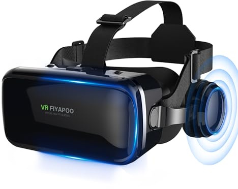 FIYAPOO Occhiali VR 3D con Cuffie, Bambini HD Visore Realtà Virtuale per Film e Giochi, Compatibile con Smartphone Android e iPhone da 4,7 a 6,7 Pollici, Regalo di Natale Perfetto per la Famiglia