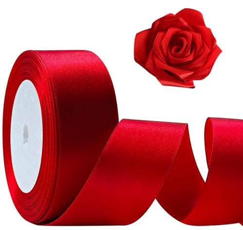 Cinta de Raso 4 cm Ancho, Cinta Roja para Envolver Regalos, Cintas de Lazo Ancho Rojo, Cintas Decorativa para San Valentín, Cumpleaños, Boda, DIY