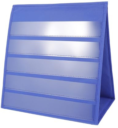 SEWACC Desktop Pocket Chart Holder, 30. 5x33cm Self-standing Tabletop Card Holder with 20 White Strip Cards, Double-sided Memo Desk Calendar for Home Office Crossroom
