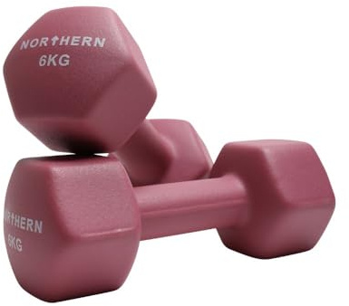 Northern Dusk Pink Neoprene Hex Dumbbells Pair, 1kg–8kg Hand Weights for Home Gym Strength Training, Non-Slip Hexagonal Dumbbells for Fitness, Aerobics, Yoga & Toning