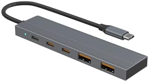 USB C-adapter, USB C-hubb, 6-i-1 USB-hubb med 2 x 10 Gbps USB-A, 2 Type-C 10 Gbps och PD 100 W för bärbar dator och kontor