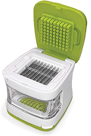 RSVP International Garlic Clove Cube Press Tool, Green/White | BPA-Free Plastic with Stainless Steel Blades | Minces & Slices | Chop, Crush, or Dice Garlic & Herbs | Dishwasher Safe