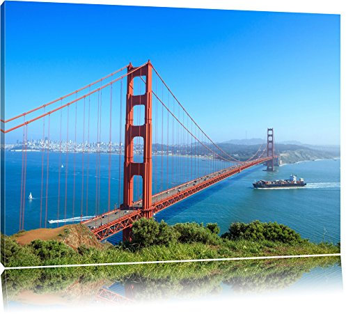 Pixxprint Golden Gate Bridge in San Francisco, Größe: 60x40cm, Leinwandbild, fertig gespannt, Wandbild, Dekoration, Kunstdruck, kein Poster