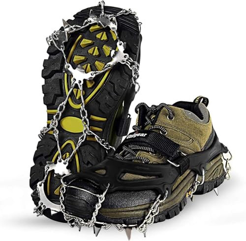 Unigear Steigeisen für Wanderschuhe, Grödel und Spikes für EIS, Schnee,24 Schuhspikes,Schneespikes, Eisstollen, Traktion mit Anti-Rutsch für Walking, Joggen, Klettern und Wandern