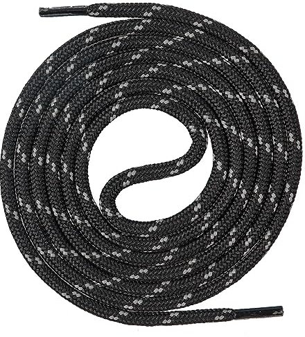 Mount Swiss runde Premium-Schnürsenkel für Arbeitsschuhe, Wanderschuhe und Trekkingschuhe - Polyester - ø 4,5 mm - sehr reißfest - Farbe Schwarz-Grau Länge 120cm