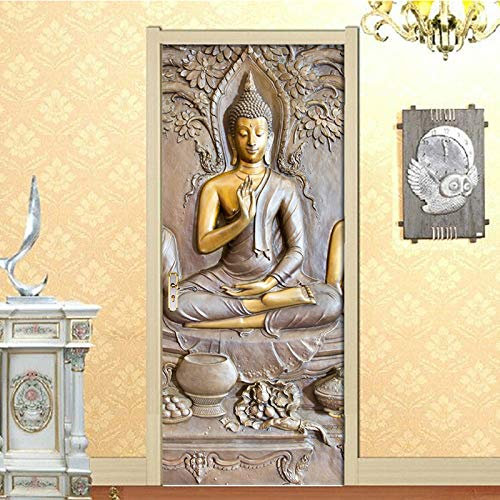 3D Türaufkleber für Innentüren Buddha 80x200cm Türtapete Wandbild Selbstklebend PVC Türfolie TürPoster Fototapete Wasserdicht Abnehmbar Wohnzimmer Schlafzimmer Haus Dekoration
