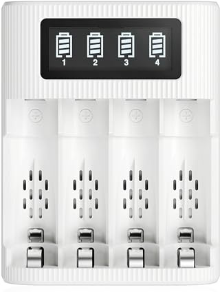 EBL LCD Battery Charger AA AAA Rechargeable Battery Charger - 4 Bay Smart LCD Charger with 2 USB Input Port for Ni-CD Ni-MH Battery