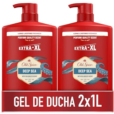 Old Spice Deep Sea Gel De Ducha Y Champú Para Hombres 2x1000ml, Gel Para Cara, Cuerpo Y Pelo 3 En 1 Multiusos, Frescura Duradera, Fragancia Excepcional, Limpieza Profunda