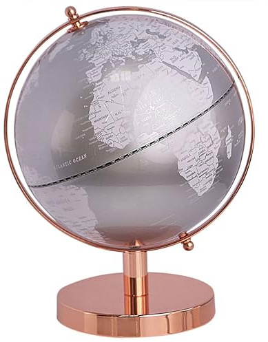 Glob Figur Dekorativ Heminredning Världsglob Sfär Silver med Roséguld Stativ Cabot