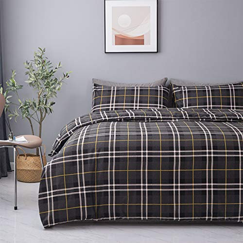 EDS Set copripiumino in 100% flanella di cotone spazzolato, tartan a quadri, biancheria da letto invernale di lusso, super morbido, con federe abbinate, termico, king size, carbone