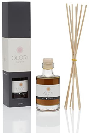 Duftöl Orange - Diffuser mit Stäbchen - Raumduft mit ätherischen Ölen fruchtig, spritzig, süß, mediterran - 100% Natürlich & Rein - Raumdüfte mit Duftstäbchen - Raumerfrischer mit Orangen-Duft (100ml)