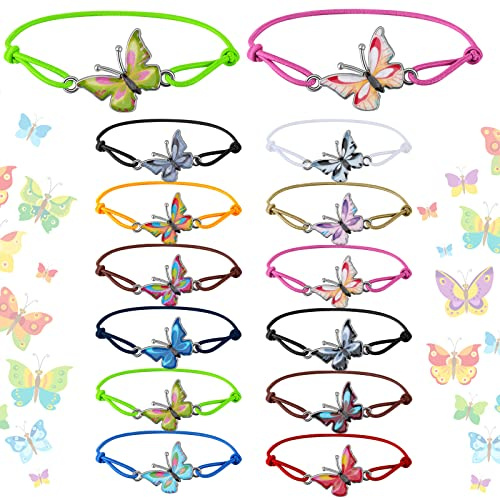 Hicarer 24 Pcs Butterfly Party Favor Bracelets for Girls, Kids Butterfly Gifts, Adjustable Woven Friendship Bracelets Toddlers Jewelry Fairy Party Goodie Bag Classroom Reward