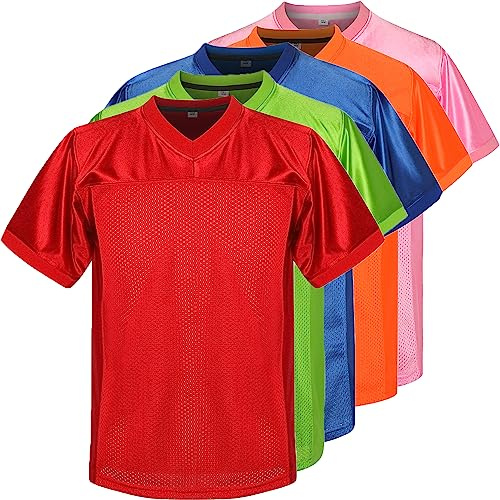 Youth Blank Football Jersey for Boy's, Kid's Athletic Practice Sports T-Shirt Hip Hop Jersey for Party(Small, Red)