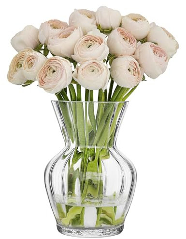 TREND FOR HOME Handgemachte Blumenvase Vintage 27.5 cm Hoch Glasvase Geriffelt Tisch Deko Tulpenvase Mundgeblasene Vase Bauchig Tischvase Dekorative Vase Durchsichtig | Ø 19.5 cm | Amphora