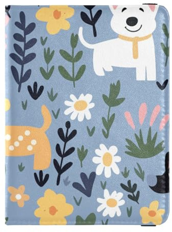 Funda para pasaporte floral y perro, cartera para pasaporte y tarjeta de vacunación, cartera combinada para mujeres y hombres, cartera de cuero para tarjetas de vacunación con ranura para tarjeta de