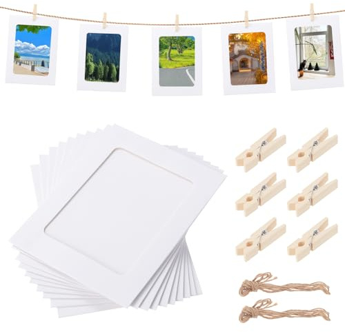 HonGien 50 Pièces Cadre Photo en Papier Kraft, Kraft Papier Cadres Photo, Cadre Album Suspendu pour la Décoration de la Maison, de la Salle de Classe et du Bureau (Blanc)