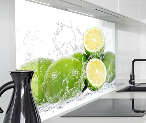 timalo Spritzschutz Wand für Herd, Küche Küchenrückwand Glasoptik | Acryl Glas 2mm | Glasrückwand Acrylglas Wandpaneele Küchenspiegel | 60x40cm Frische Limetten Wasser Splash