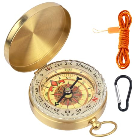 LHOEST Compass Navigation Set 3PCS Pocket Compass Hiking Gear Camping compass Keyring Small Vintage Clamshell Compasses Luminous Waterproof with Lanyard Mini Compas for Hiking Camping Survival Gear