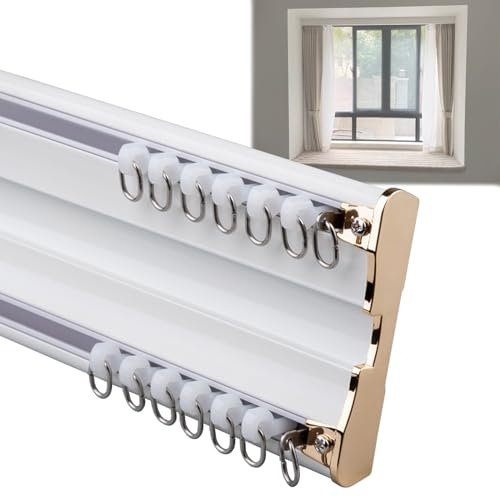 Aluminium-Doppelschienen-Vorhangschiene mit stummem Seilzug-System, 1,8 m, 3 m, 4 m, 5 m Länge, Metall, Doppelschiene mit Befestigungsschrauben, reibungsloser und leiser Betrieb für Vorhänge