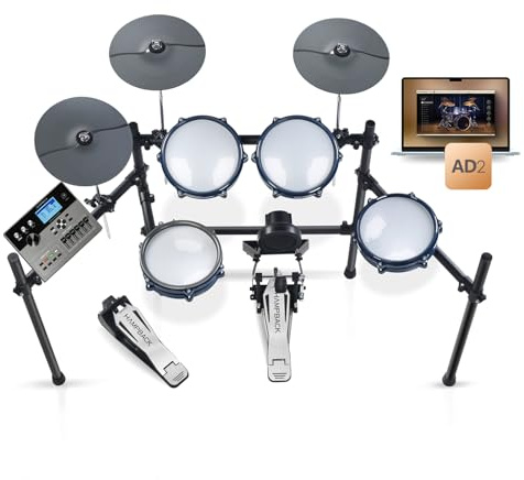 HAMPBACK ACE-307 Elektrisk trumset för nybörjare med ganska elektroniska öronkuddar i trumnät, 2 cymbaler med choker, 52 + 20 batterisatser och 918