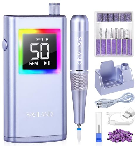 SAVILAND 50000 RPM Nail Drill Professional: 10S Fast Removal Electric Nail File Portable Nail Filer Electric with Rechargeable Electric Nail Drill Bits Pro Acrylic Nail Manicure Nail Tools