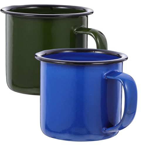 Veemoon Enamel Cup Set of 2 - Lightweight Vintage Mugs for Coffee Tea and Drinks - Perfect for Camping and Outdoor Adventures - 6.5 X 6.5 X 6 Cm