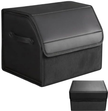 Chingcoo Auto Kofferraum Organizer, 38×32×29 cm Auto Tasche Kofferraum mit Deckel,Faltbare Leder Aufbewahrungsbox mit Antirutsch-Klett, Aufbewahrungsbox mit Griffen für SUV, Limousine, Camping