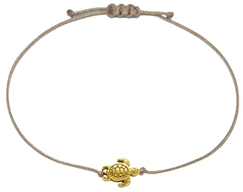 Selfmade Jewelry Armband Damen Schildkröte Handgemachtes Makramee-Armbändchen Größenverstellbar Inkl. Geschenk-Verpackung (Gold - Braun)