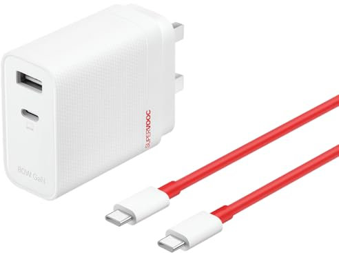 OnePlus SUPERVOOC 80W Fast Charger, Dual Ports GaN Power Adapter with Type-C Flash Cable, Compatible with Oneplus 13/13R/Nord 5/CE5