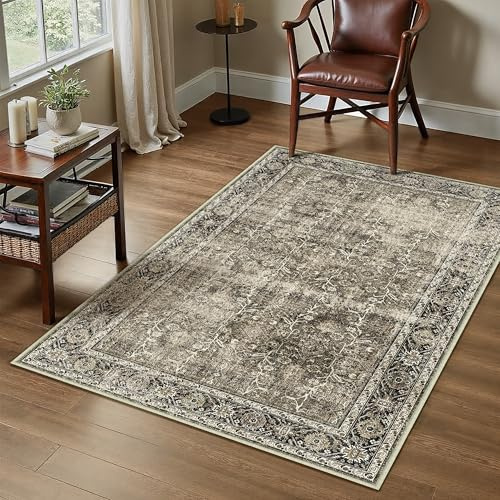 Vintage Braun Waschbarer Teppich Wohnzimmer 120x170cm Retro Rugs for Living Room Weich rutschfest Groß Tepich Kurzflor Schlafzimmer Carpet Living Room Bedroom Esszimmer Teppiche Büro