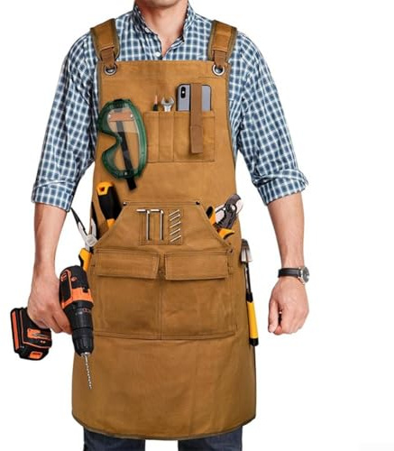 Delantal de soldadura resistente, lona gruesa, equipo de taller, almacenamiento de herramientas de múltiples bolsillos, ropa encerada para herrero, carpintería, carpintería (camuflaje)