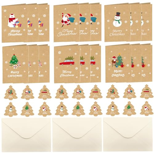 SSKHE Set di 18 biglietti di Natale con buste e adesivi per alberi - Pacchetti di biglietti di Natale per famiglia e amici, biglietti di Natale 2025