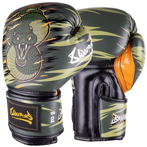 8 WEAPONS Boxhandschuhe Kinder, Beastial Viper, Khaki, Kinder Boxhandschuhe, Kunstleder, Perfekte Dämpfung für optimalen Schutz, Handschuhe für Muay Thai, K1, Boxen, MMA und Kickboxen, 10 Oz
