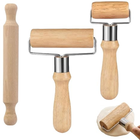 3PCS Rolling Pin Set, Includes 2 Wooden Dough Roller in Small and Large Sizes, 1 Mini Rolling Pin for Pastry, Dough Roller for Baking Pizza Desserts and More Kitchen Projects, Great for Home Bakers
