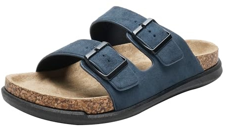 JOMIX Sandalias Hombre Verano Moda Chanclas de Dos Tiras Ajustables con Hebilla Suela de Corcho Sintético Zapatillas de Playa Piscina Casa Casual