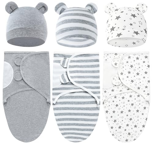 HAGOT 3-pack Babysovsäckar, Babysovpåse 0–3 månader, med hatt, 100 % ekologisk bomull, babysovsäckar, för nyfödda, unisex