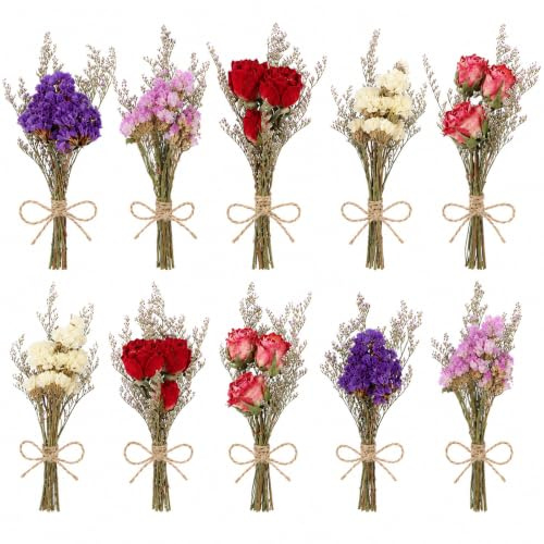 ZHITENG 10 Piezas Mini Flores Secas Naturales, Ramos Miniaturas (Color)