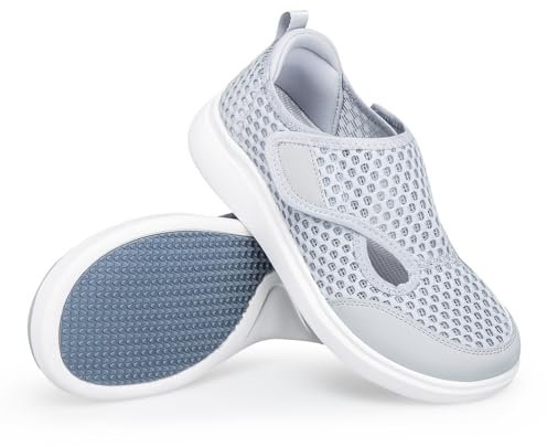 ELIOGN Chaussures pour diabétiques à Large Largeur – Sneakers de réglables | Adhérentes pour femmes, hommes, seniors et patients. Mesh léger et respirant pour pieds gonflés Gris 41