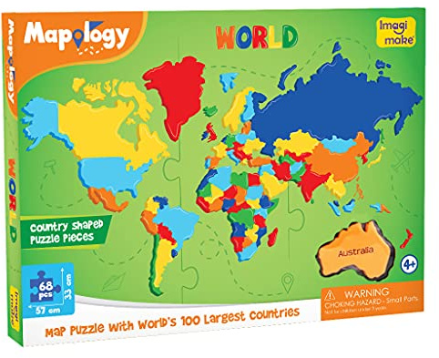 Imagimake Mapology World - Jigsaw World Map Puzzle for Kids | Educational Toys & Games, STEM Toys, Geography Games | Educational Puzzles for Girls | Gift for Boys Age 5-8 | Boys Toys Age 5