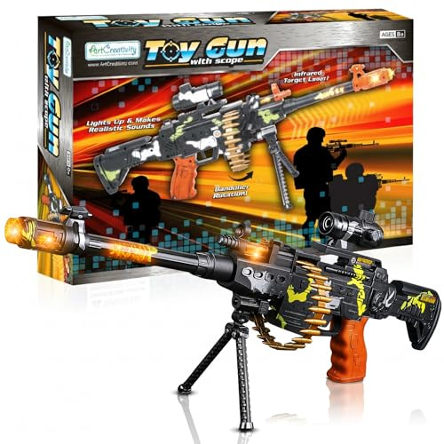 ArtCreativity Toy Gun with Scope, Stand and Realistic Sound Effects - Military Toy for Boys Aged 8-12