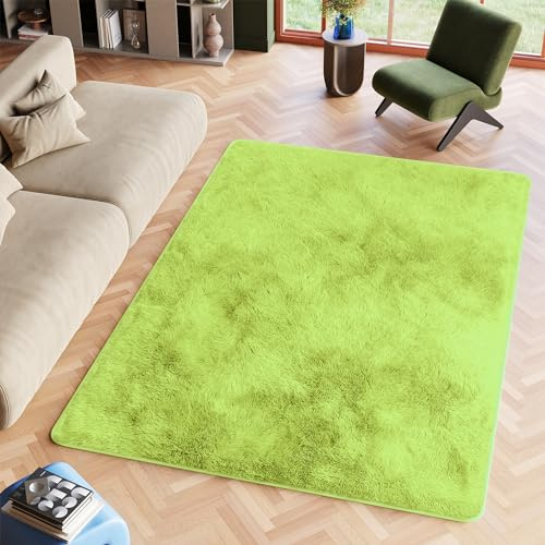 TAPISO Silk Teppich Shaggy rutschfest Grün Einfarbig Antirutsch Hochflor Langflor Weich Modern Schlafzimmer Wohnzimmer Bedvorleger ÖKO-TEX 120 x 170 cm