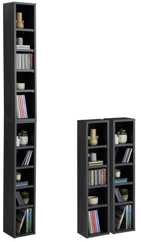 CARO-Möbel CD DVD Blueray Regal Chart in Esche Grau – Zweiteiliges Medienregal, Aufbewahrung, CD-Ständer mit 10 Fächern für bis zu 160 CDs, 20x187 cm (B x H)