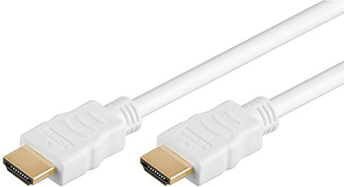 PremiumCord Câble HDMI Haut Débit 4K M/M, 10,2 Gbit/s avec Ethernet, Compatible Vidéo 4K@30 Hz, Full HD 1080p, Deep Color, 3D, Arc, HDR, Dolby TrueHD, Connecteurs Plaqués Or, Blanc, 2 m