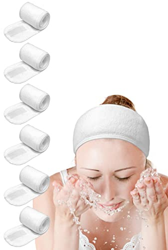 EUICAE Spa Headband, 6 Pack White - Non-slip Stretchable Washable Makeup Headband for Face Wash Facial Treatment, Fits All, Workout, Yoga, Gym, Salon, Home Use